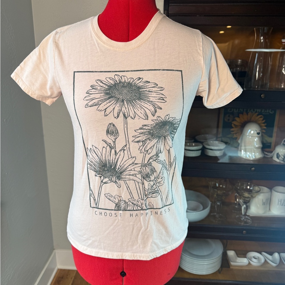 Rebellious One Graphic Tee “Choose Happiness” Floral Print T-Shirt Size S